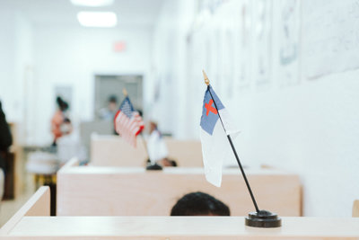 inside office with mini flags